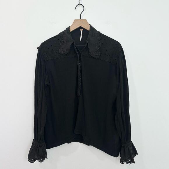 Free People Laura Henley Top Black  Lace Bohemian size Small - Picture 1 of 5